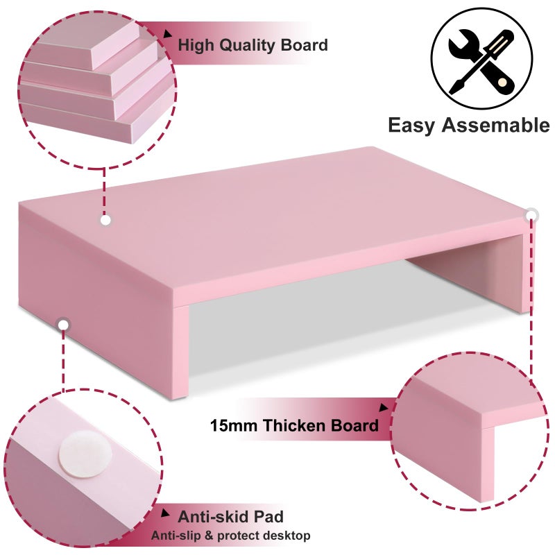 TEAMIX Pink Monitor Stand Riser, Wood Monitor Riser with Storage for Desk Small Monitor Stand TV/Screen/PC/Laptop Riser Computer Stand Desktop Shelf (Pink-14.2 inch) - Image 5