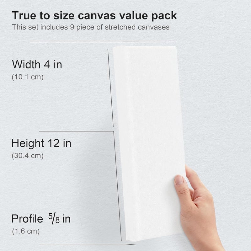 Phoenix Skinny Stretched Canvas for Painting 4x12 Inch/9 Value Pack, 8 Oz Triple Primed 5/8 Inch Profile 100% Cotton White Blank Canvas, Rectangular Framed Canvas for Oil Acrylic & Pouring Art - Image 3