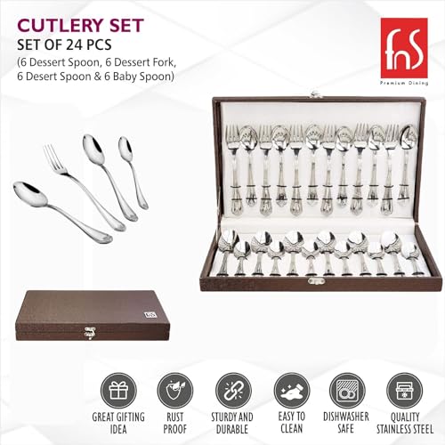 FNS Stainless Steel Manchester Cutlery Set, 24-Pcs with Leatherette Box Packaging for Home, Dining and Kitchen - Image 5