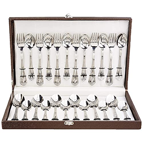 FNS Stainless Steel Manchester Cutlery Set, 24-Pcs with Leatherette Box Packaging for Home, Dining and Kitchen - Image 1