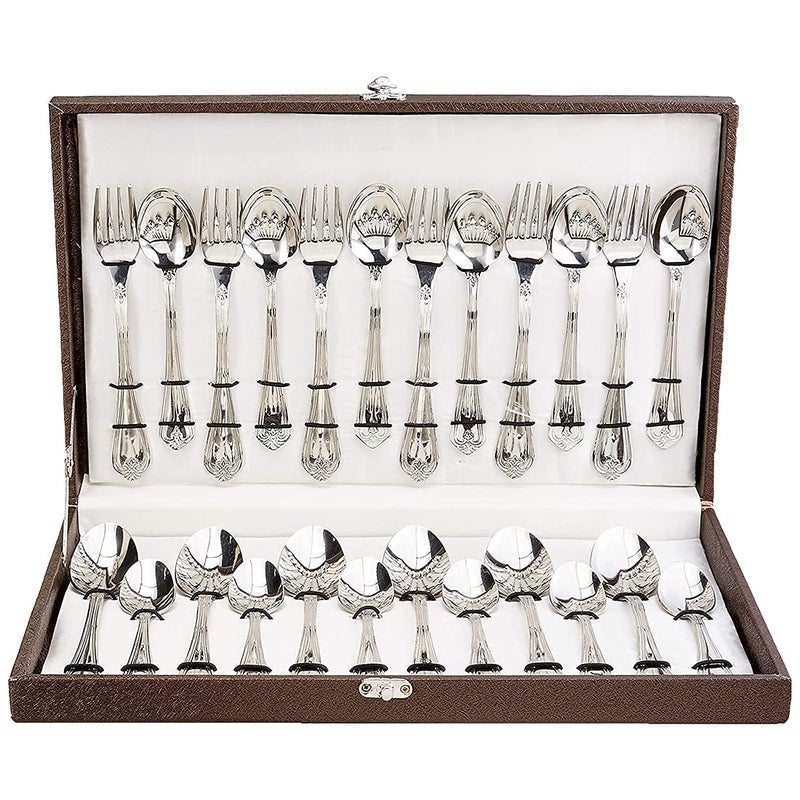 FNS Stainless Steel Manchester Cutlery Set, 24-Pcs with Leatherette Box Packaging for Home, Dining and Kitchen - Image 2