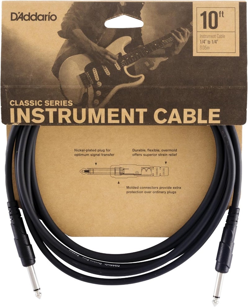 D'Addario Classic Series 10 Feet Instrument Cable - 1/4 Inch Male to 1/4 Inch Male - Image 1