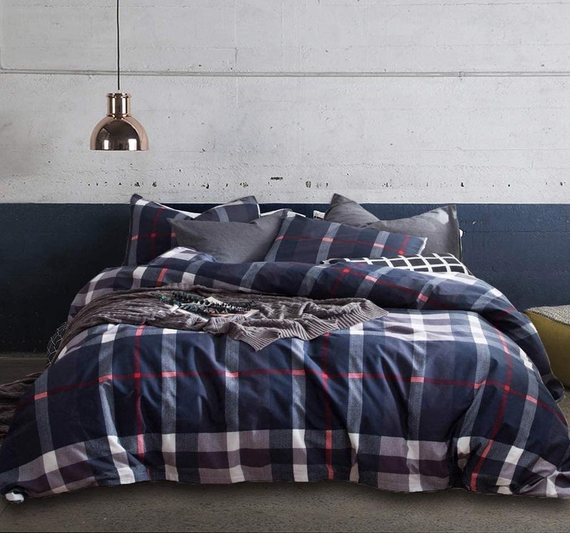 Houseri Navy Blue Plaid Comforter Set Full Dark Blue Buffalo Checkered Bedding Sets for Teen Boys Vintage Navy Grid Gingham Bed Sets Preppy Tartan Dorm Quilt Blanket Full - Image 5