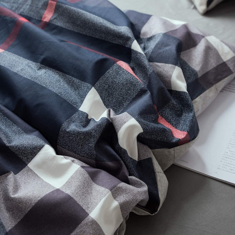 Houseri Navy Blue Plaid Comforter Set Full Dark Blue Buffalo Checkered Bedding Sets for Teen Boys Vintage Navy Grid Gingham Bed Sets Preppy Tartan Dorm Quilt Blanket Full - Image 3