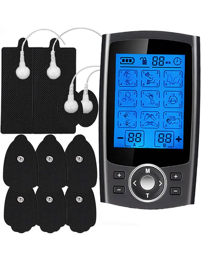 36 وضعًا مزدوج القناة TENS محفز العضلات EMS نبض قابلة لإعادة الشحن آلة تدليك الوخز بالإبر لكامل الجسم مع 10 وسادات - Image 1