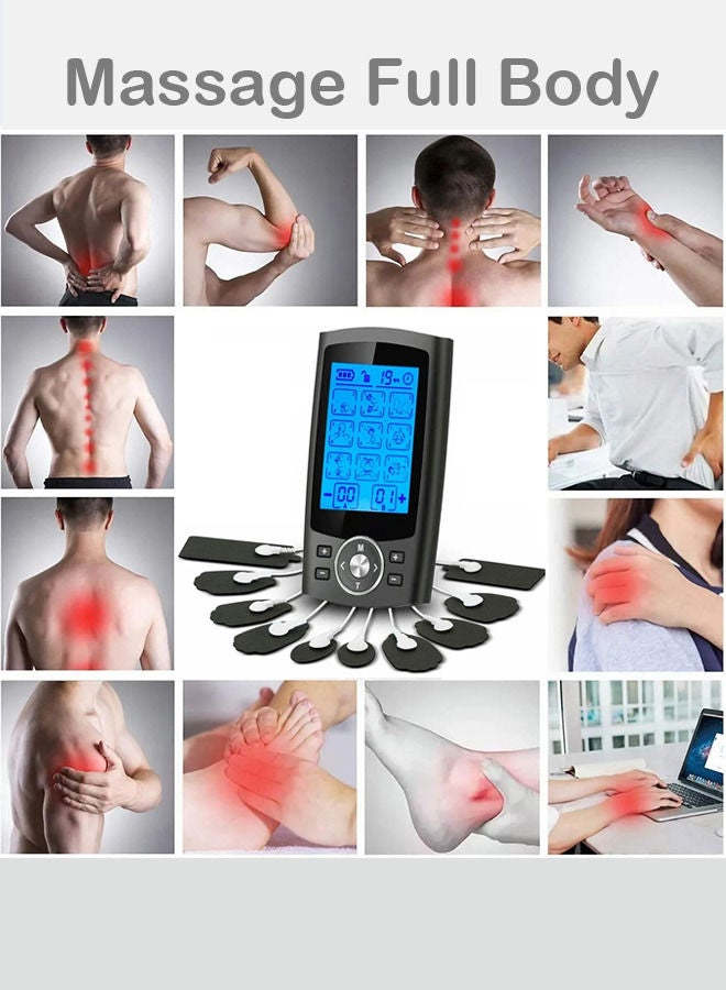 36 وضعًا مزدوج القناة TENS محفز العضلات EMS نبض قابلة لإعادة الشحن آلة تدليك الوخز بالإبر لكامل الجسم مع 10 وسادات - Image 2
