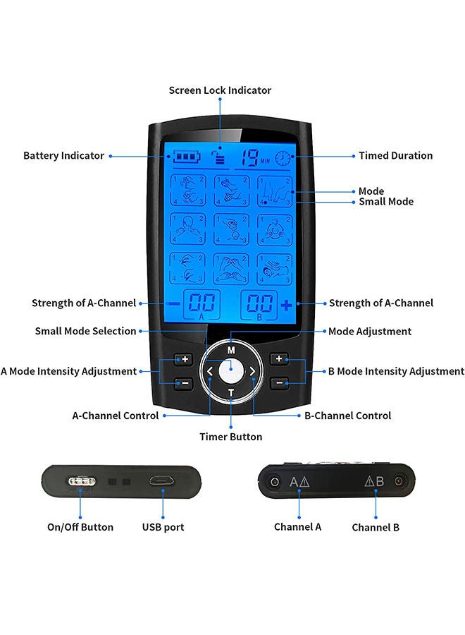 36 وضعًا مزدوج القناة TENS محفز العضلات EMS نبض قابلة لإعادة الشحن آلة تدليك الوخز بالإبر لكامل الجسم مع 10 وسادات - Image 5