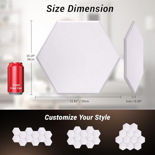 TONOR 18 Pack High Density Hexagon Acoustic Panels, TONOR 12"x 10"x 0.4" Soundproof Wall Panels, Sound Absorbing Panels for Interior Wall Décor, Peel and Stick Modern for Studio, Office, Home, White - Image 5