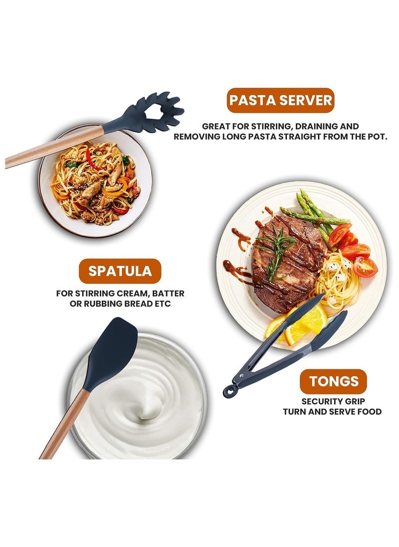 JAJEEK Silicone Kitchen Utensils Set – 12-Piece Heat-Resistant Cooking Tools with Holder, Nonstick Tongs, Spatulas & More – Dishwasher Safe, Easy to Clean – Grey - Image 3