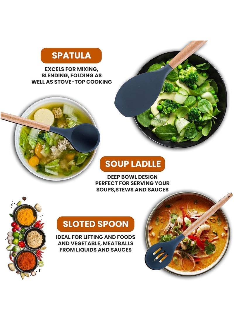 JAJEEK Silicone Kitchen Utensils Set – 12-Piece Heat-Resistant Cooking Tools with Holder, Nonstick Tongs, Spatulas & More – Dishwasher Safe, Easy to Clean – Grey - Image 4