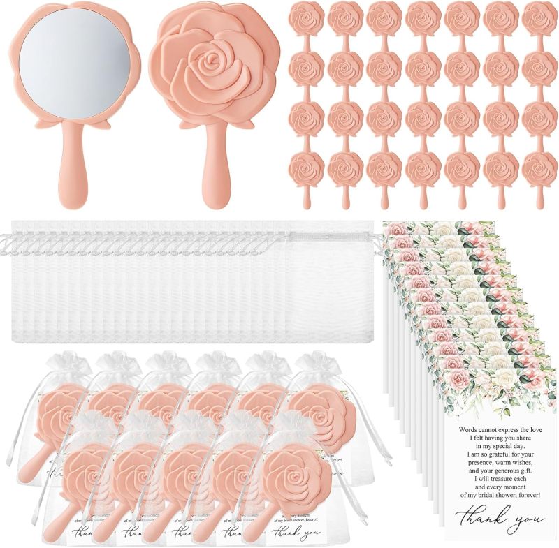 Dusty Pink Compact Mirrors 50-Piece Bulk Set With Shatter-Resistant Glass - Rose-Shaped ABS Plastic Design for Bridal Shower Bachelorette Party Wedding Guests - Image 2