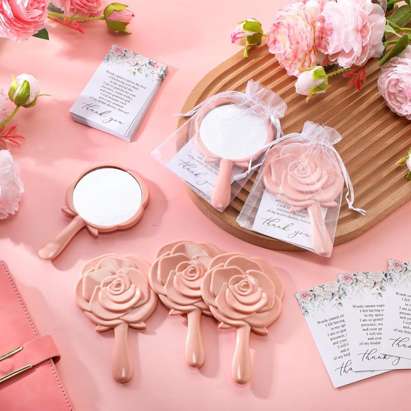 Dusty Pink Compact Mirrors 50-Piece Bulk Set With Shatter-Resistant Glass - Rose-Shaped ABS Plastic Design for Bridal Shower Bachelorette Party Wedding Guests - Image 5