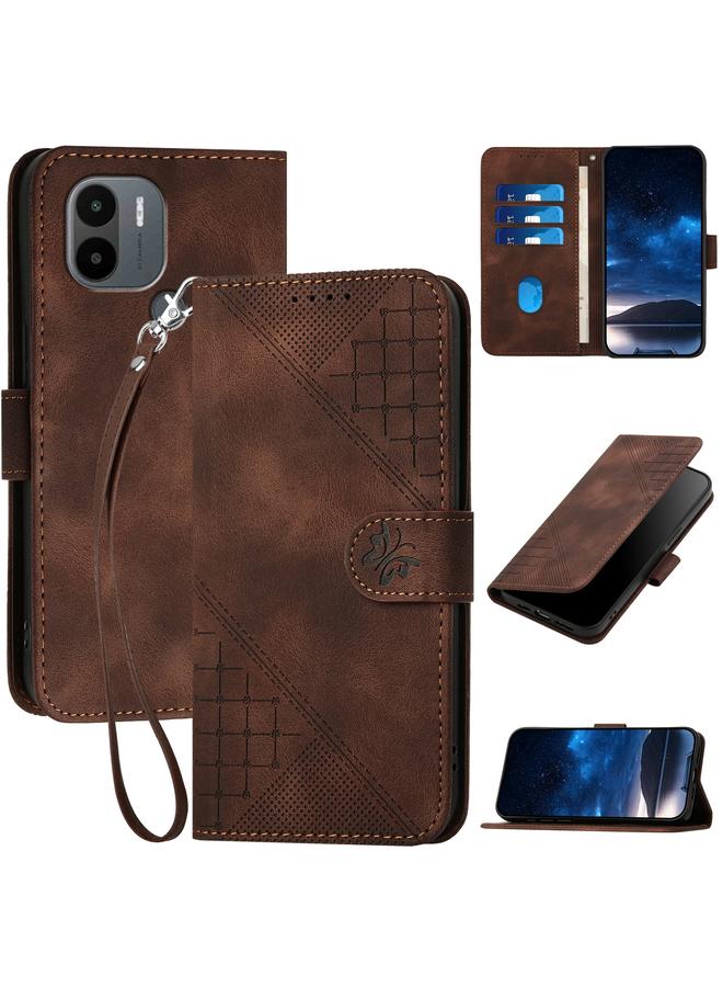 S-TOP Case For Redmi A1+ YX0080 Grid Butterfly Embossed Pattern Leather Phone Case with Lanyard - Image 1