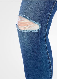 Web Denim Web Denim Blue Highwaist Skinny Stretchable Straight Ripped Denim Pant Fashionable Comfort Fit Casual Destructed Cotton Jeans With Pockets For Women  - Image 4