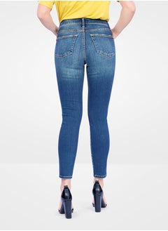 Web Denim Web Denim Blue Highwaist Skinny Stretchable Straight Ripped Denim Pant Fashionable Comfort Fit Casual Destructed Cotton Jeans With Pockets For Women  - Image 5