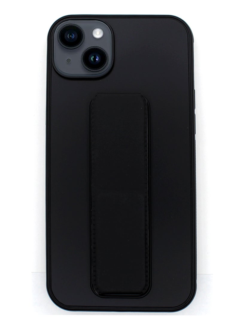 Theodor Fully Covered With Finger Grip Stand Holder Anti Slip Shockproof Protective Case Cover For Apple iPhone 14 Plus Black