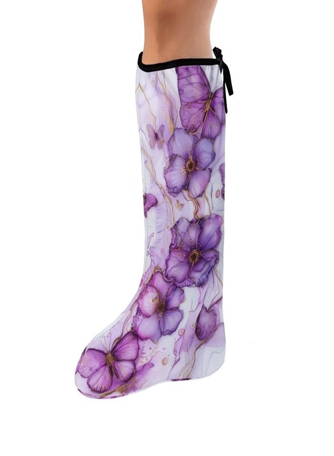 Luarisgur Butterfly Leg Cast Cover Purple Cast Sock Cover for Foot Decorative Leg Plaster Sleeve Large Foot Cast Cover Soft Elastic Leg Cast Protector for Women - Image 1