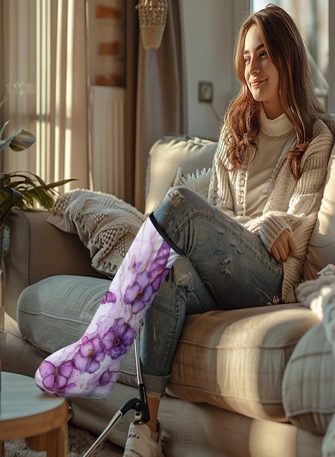 Luarisgur Butterfly Leg Cast Cover Purple Cast Sock Cover for Foot Decorative Leg Plaster Sleeve Large Foot Cast Cover Soft Elastic Leg Cast Protector for Women - Image 2