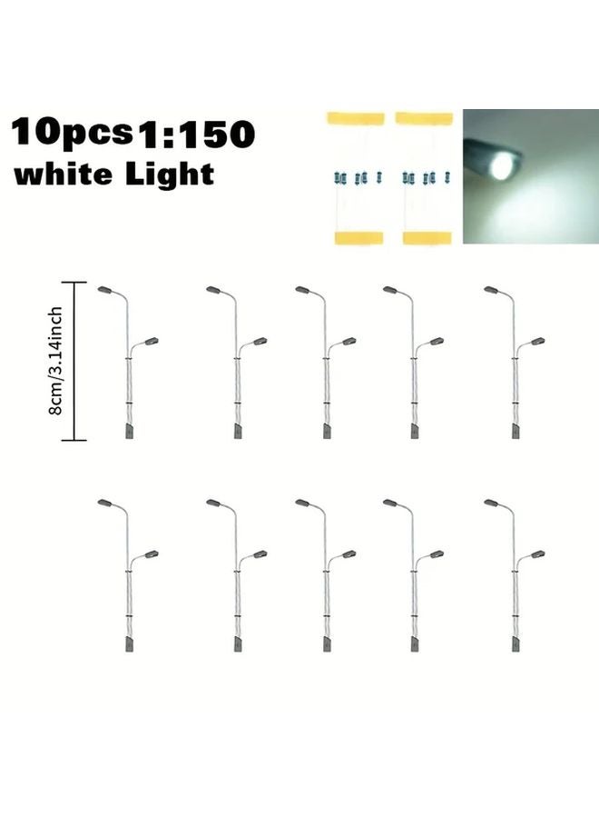 10Pcs 1 150 Scale Model Railway White Light LED Street Lamps HO OO Train Layout - Image 1