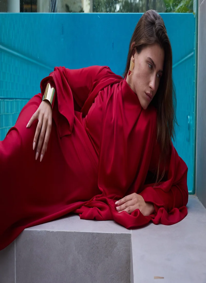 Ashita Fernandes Radiant Red Round Neck Abaya