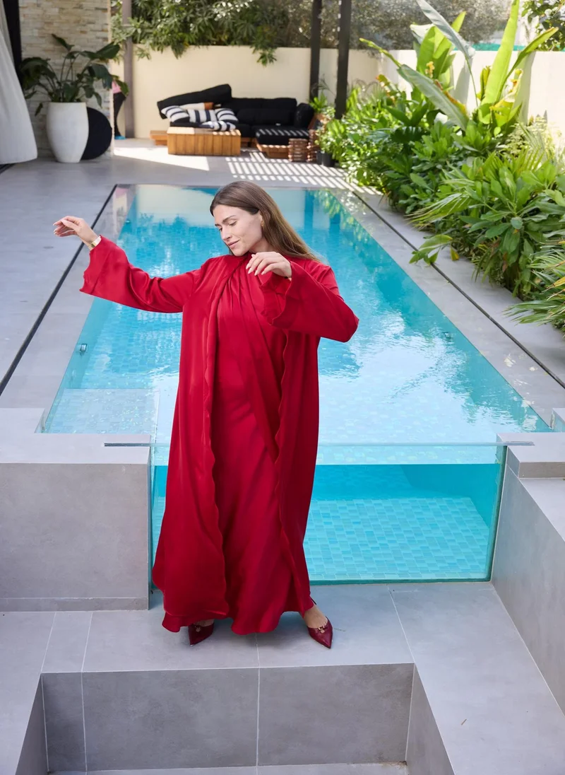 Ashita Fernandes Radiant Red Round Neck Abaya