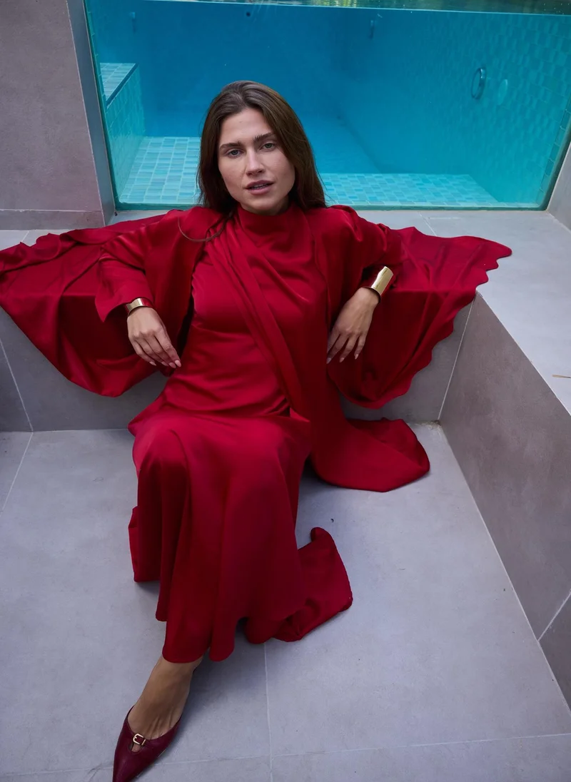 Ashita Fernandes Radiant Red Round Neck Abaya