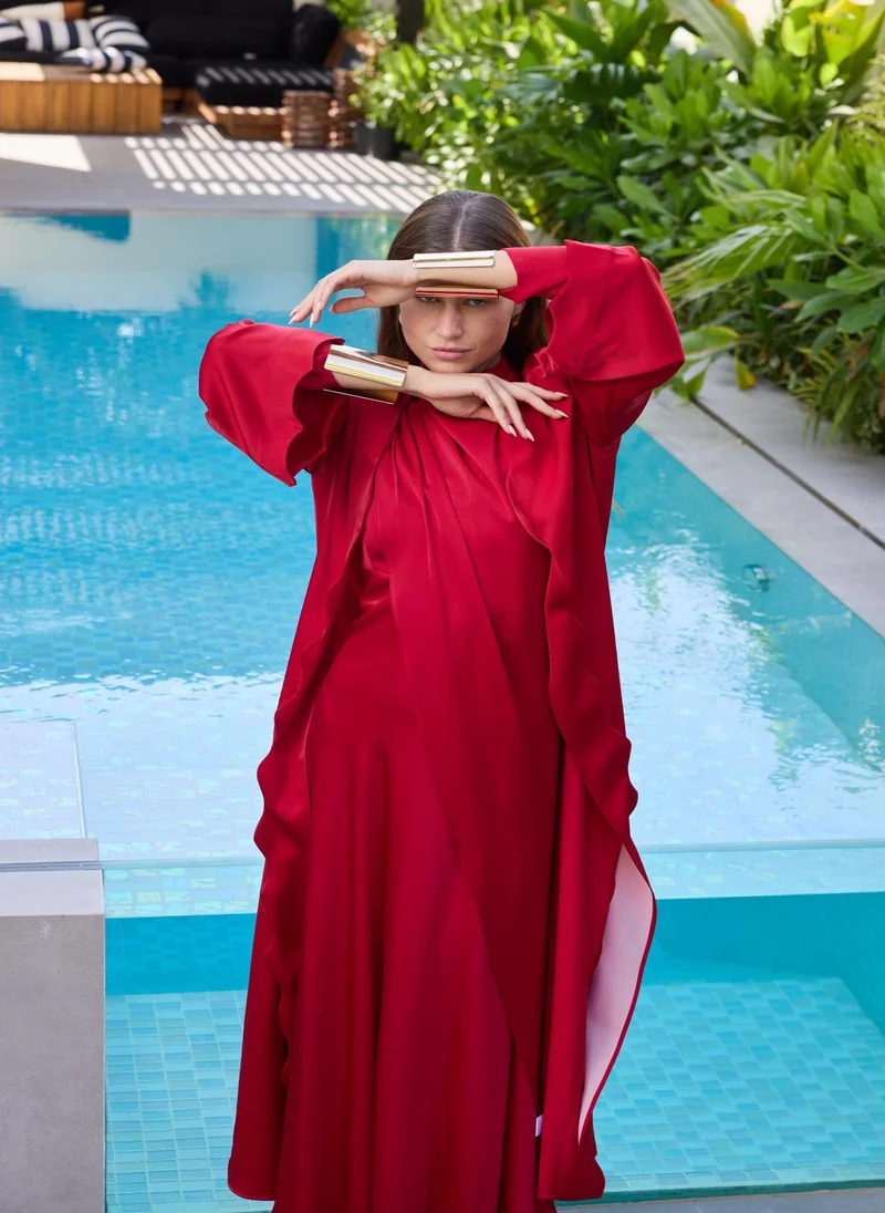 Ashita Fernandes Radiant Red Round Neck Abaya