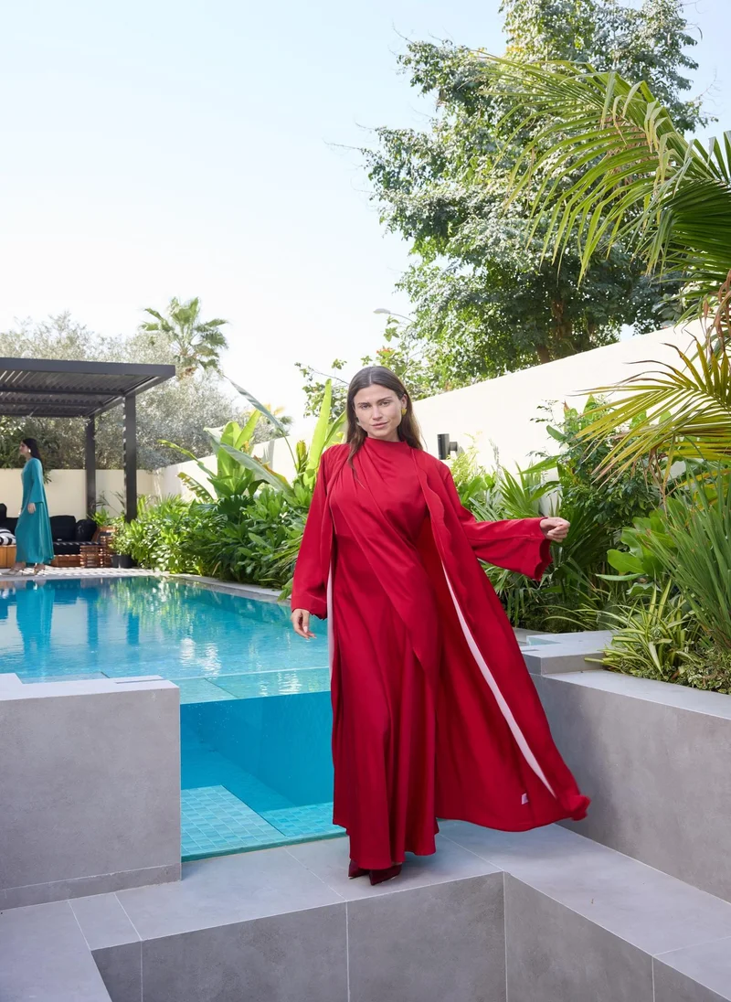 Radiant Red Round Neck Abaya