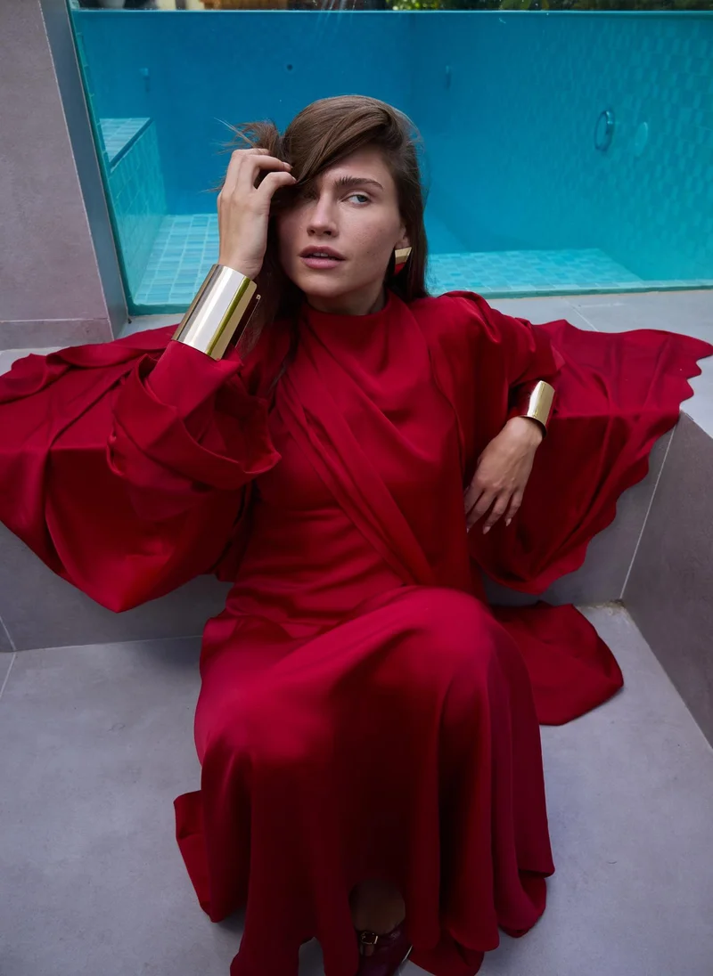 Ashita Fernandes Radiant Red Round Neck Abaya