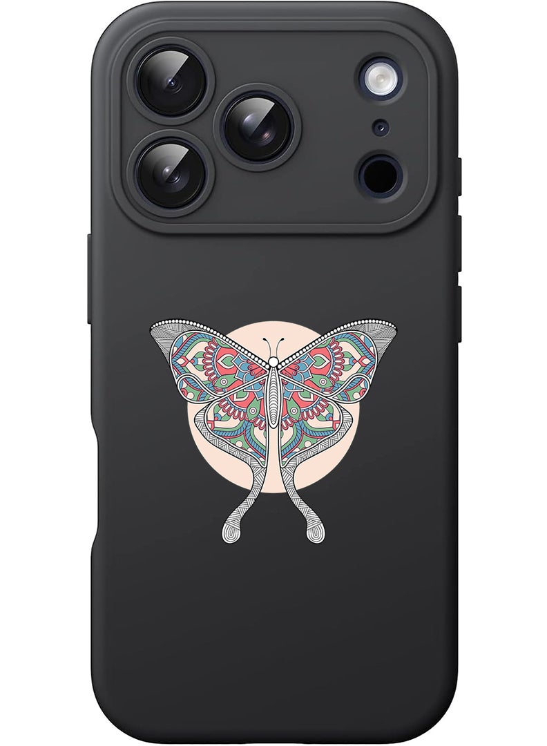 Theodor Protective Slim Fit Case Liquid Silicone Cover with Full Body Protection Anti-Scratch Shockproof Case For Apple iPhone 17 Pro Max (Black) Buterfly - Image 1