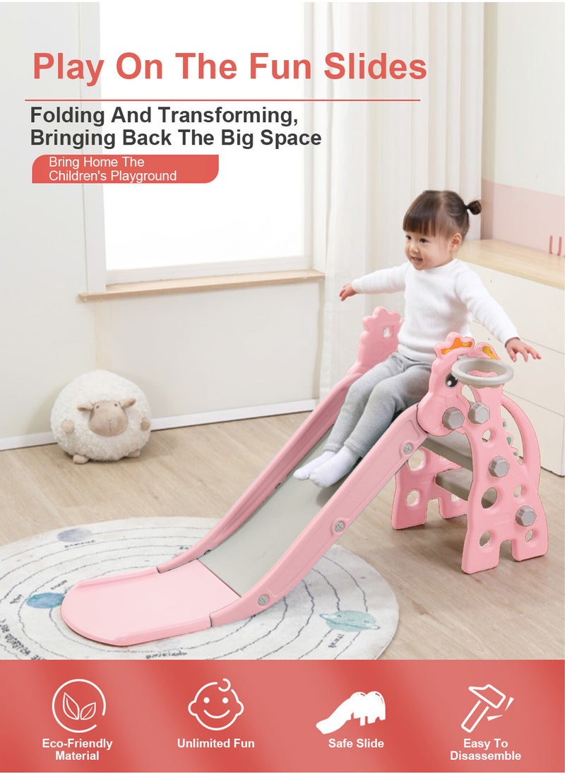 MaBaby Kids Folding SlideToddler Slide for Age 1-3 Kids Baby Slide Indoor Playset Outdoor Playground Foldable Slides for Toddlers Backyard Climber Set with Stairs Basketball Hoop and Ball  - Image 3