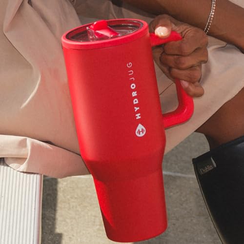 HydroJug هيدروجوج ترافيلر - زجاجة ماء سعة 32 أونصة مع مقبض وقشة قابلة للطي - تناسب حوامل الأكواب، كوب مقاوم للتسرب - مصنوع من الفولاذ المقاوم للصدأ المعزول وقاعدة مطاطية - هدايا للنساء والرجال، سكر وردي - Image 5