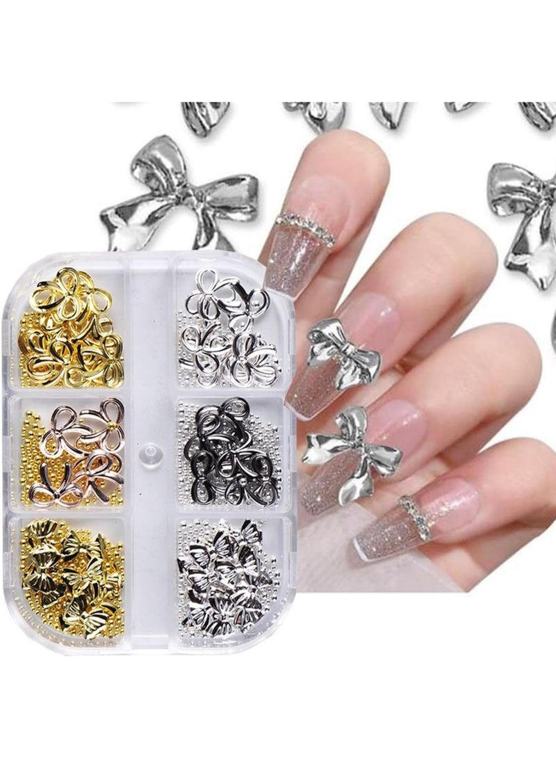 Metal Bow Charms for Nail Art, 3D Bowknot Nail Charms, Y2K Style Gold and Silver Charms for Nail Design, Nail Gems and Charms, as well as Ribbon Bowknot Charms for Nail Supplies – these are practical and stylish nail accessories suitable for enriching various nail art creations. - Image 1