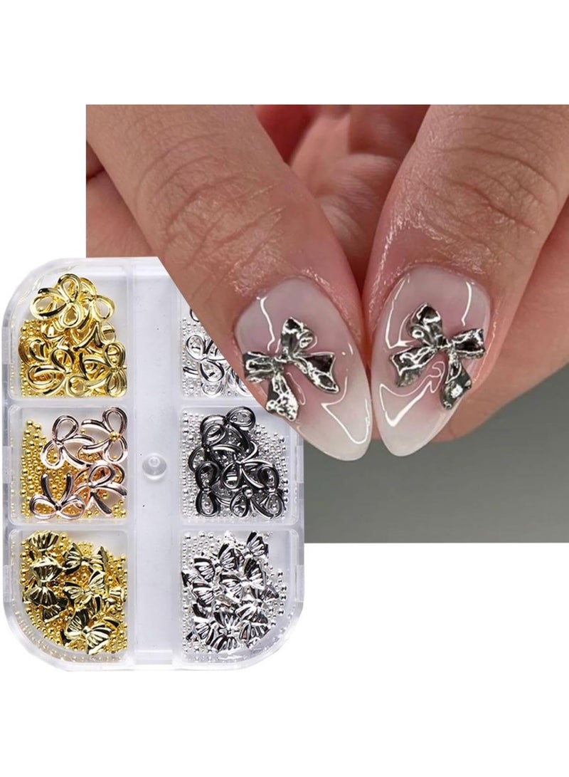 Metal Bow Charms for Nail Art, 3D Bowknot Nail Charms, Y2K Style Gold and Silver Charms for Nail Design, Nail Gems and Charms, as well as Ribbon Bowknot Charms for Nail Supplies – these are practical and stylish nail accessories suitable for enriching various nail art creations. - Image 2