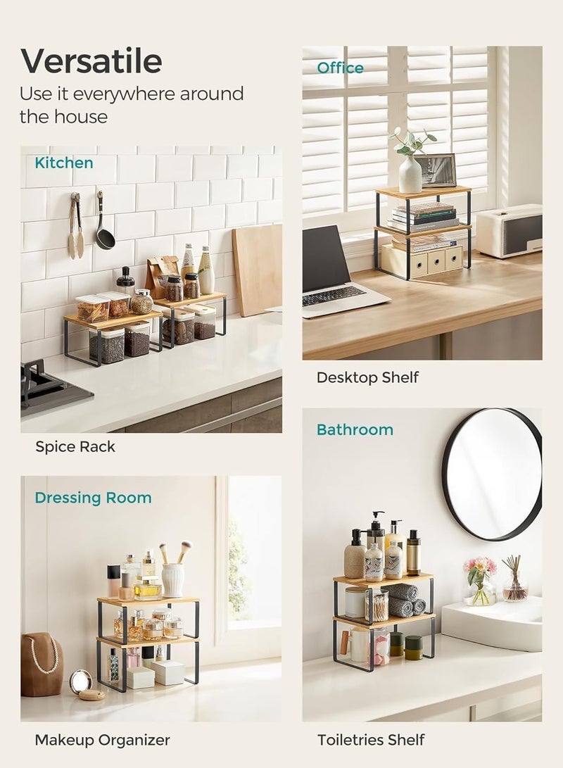 XICEN 2 Pcs Kitchen Counter Shelves Organizer, Stackable Expandable Metal and Engineered Wood Cabinet Shelves, Storage Rack for Kitchen Office Bathroom Bedroom - Image 5