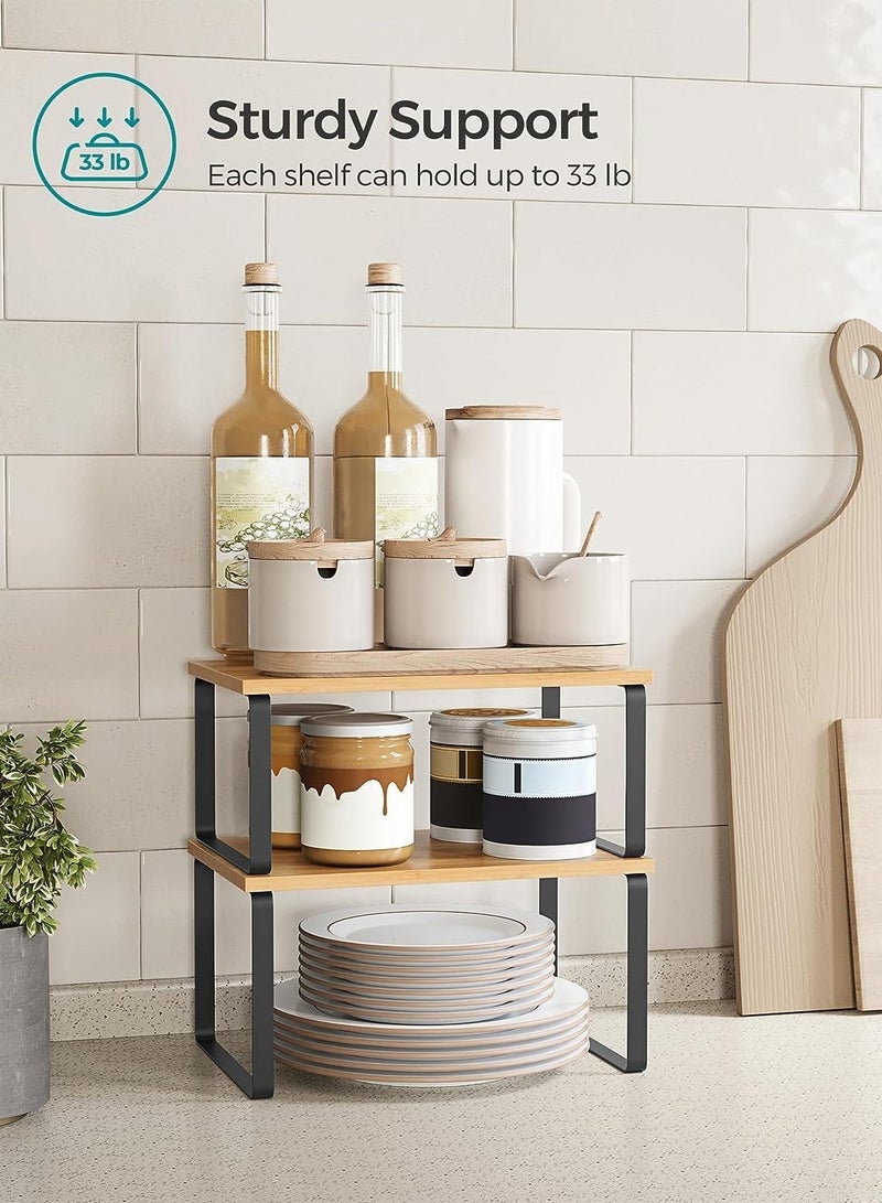 XICEN 2 Pcs Kitchen Counter Shelves Organizer, Stackable Expandable Metal and Engineered Wood Cabinet Shelves, Storage Rack for Kitchen Office Bathroom Bedroom - Image 4