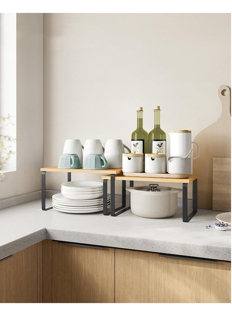 XICEN 2 Pcs Kitchen Counter Shelves Organizer, Stackable Expandable Metal and Engineered Wood Cabinet Shelves, Storage Rack for Kitchen Office Bathroom Bedroom - Image 2