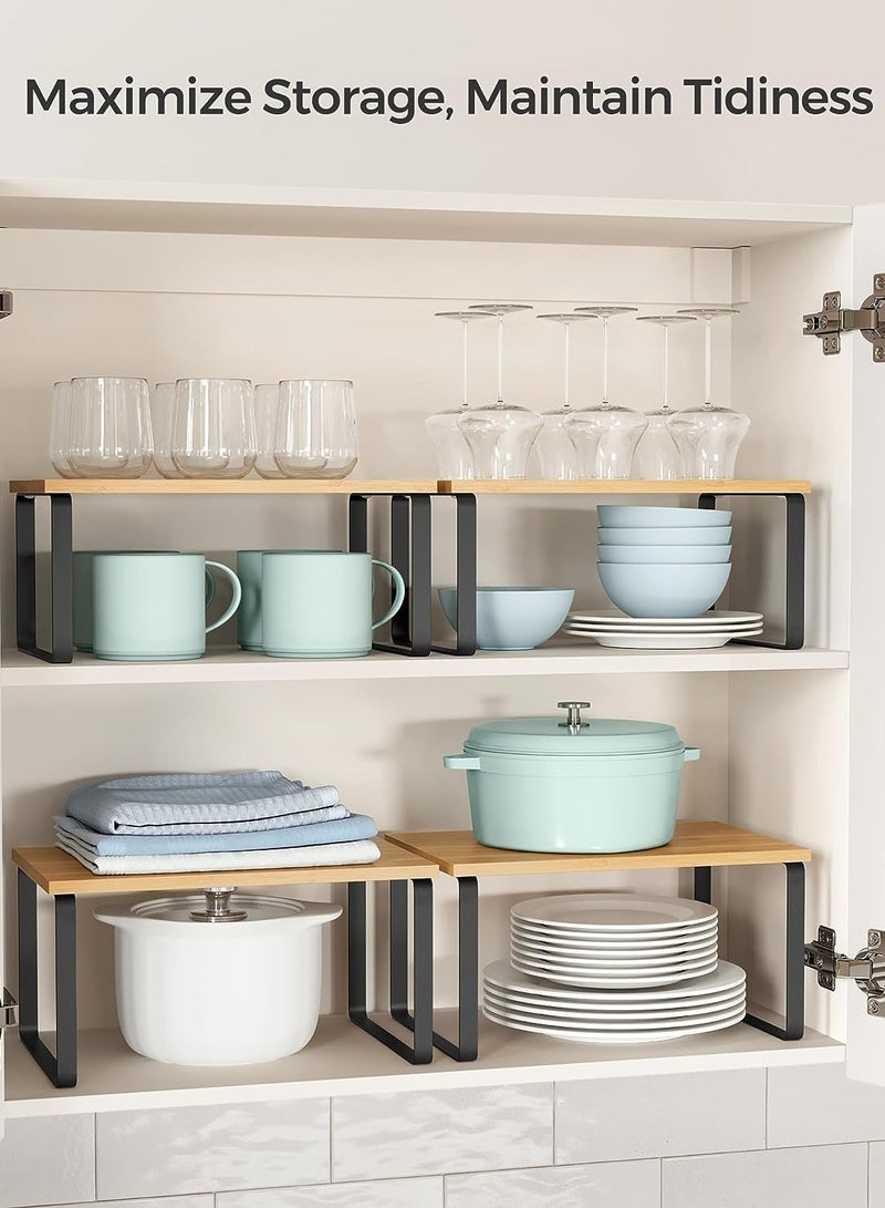 XICEN 2 Pcs Kitchen Counter Shelves Organizer, Stackable Expandable Metal and Engineered Wood Cabinet Shelves, Storage Rack for Kitchen Office Bathroom Bedroom - Image 3