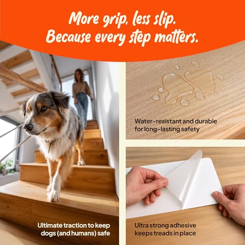 Steady Paws Clear Anti-Slip Stair Treads – Transparent Adhesive Stair Strips for Dogs, Cats, & Elderly Pets, Non-Slip Step Traction Pads for Pet Safety, Easy to Apply & Remove – 15 Pack (24" x 6") - Image 4