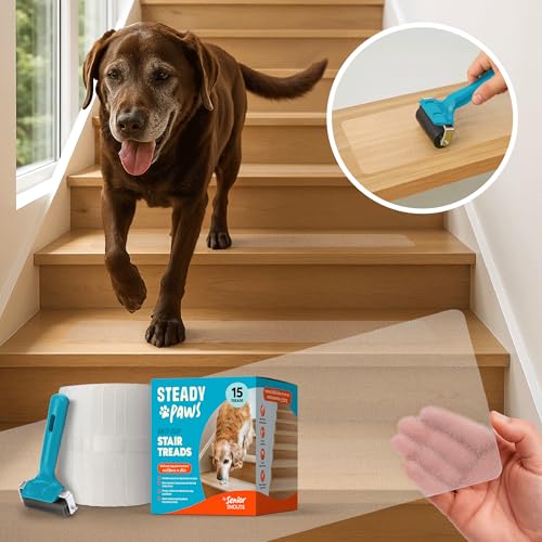 Steady Paws Clear Anti-Slip Stair Treads – Transparent Adhesive Stair Strips for Dogs, Cats, & Elderly Pets, Non-Slip Step Traction Pads for Pet Safety, Easy to Apply & Remove – 15 Pack (24" x 6") - Image 2