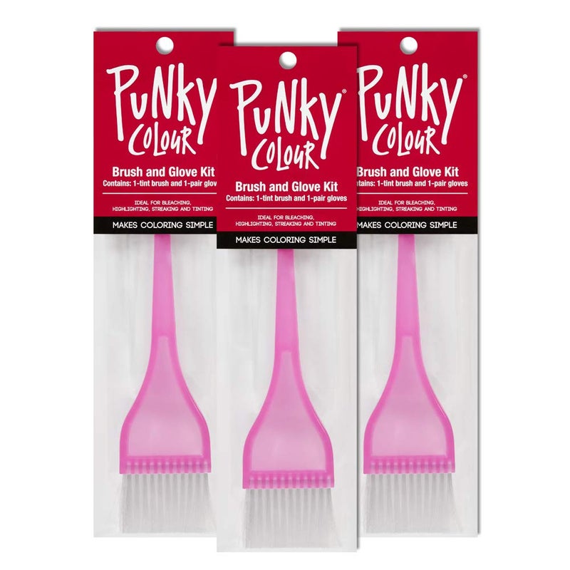 Punky Tinting Brush and Glove Kit, use for Bleaching, Highlighting, Streaking and Tinting, 3 pack - Image 1