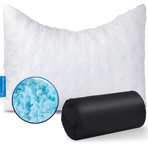 KUCEY Cooling Side Sleeper Pillow for Neck and Shoulder Pain Luxury Shredded Memory Foam Curved Bed Pillows for Sleeping Set of 1 Adjustable Travel Pillow Size Washable Cover Crescent White - Image 1