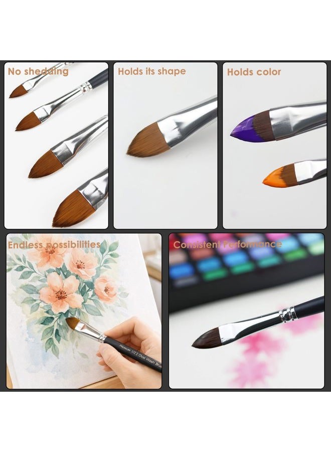 GACDR Cat Tongue Watercolor Brushes Set - 4 PCS Oval Wash Paint Brushes for Acrylic Painting, Water Color Brushes for Adult Floral Petal Artist Paintbrushes - Image 3