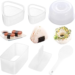 AYCCNH AYCCNH 4 Pack Sushi Maker Kit, Non Stick Musubi Maker with Little Rice Paddle, Onigiri Triangle Sushi Press (Large & - Image 1