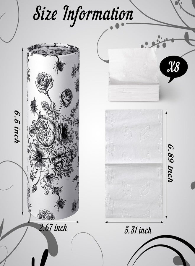 Zonon 4 Pcs Vintage Floral Car Tissue Cylinder with 240 Sheets 3 Ply Facial Tissue Bulk Black and White Round Tissues Holder Box Travel Tubes for Car Cup Holder Round Container - Image 4