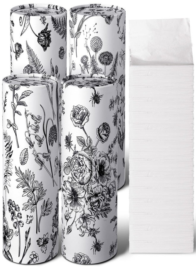 Zonon 4 Pcs Vintage Floral Car Tissue Cylinder with 240 Sheets 3 Ply Facial Tissue Bulk Black and White Round Tissues Holder Box Travel Tubes for Car Cup Holder Round Container - Image 1