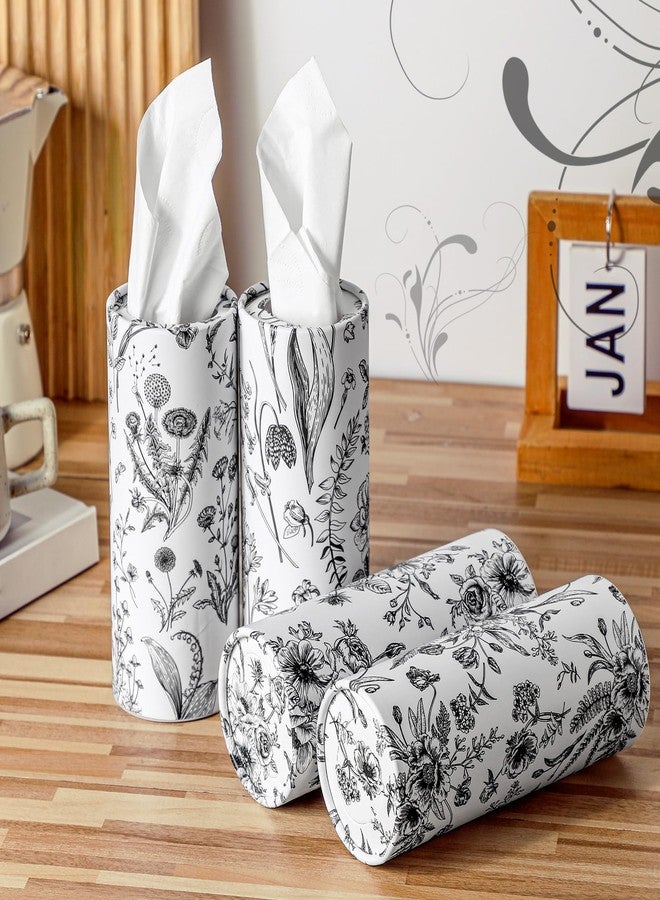 Zonon 4 Pcs Vintage Floral Car Tissue Cylinder with 240 Sheets 3 Ply Facial Tissue Bulk Black and White Round Tissues Holder Box Travel Tubes for Car Cup Holder Round Container - Image 2