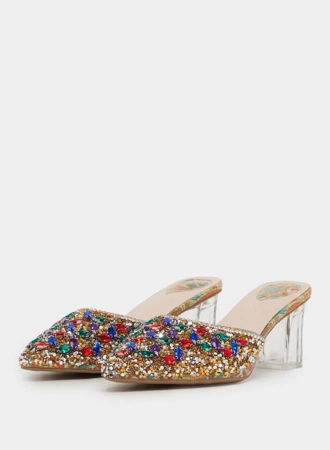 Take Two  Embellished Transparent-Heel Sandals for Women | Best Price UAE