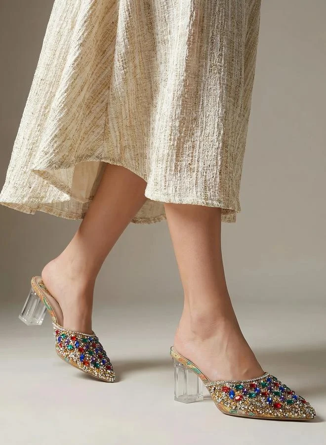 Take Two  Embellished Transparent-Heel Sandals for Women | Best Price UAE