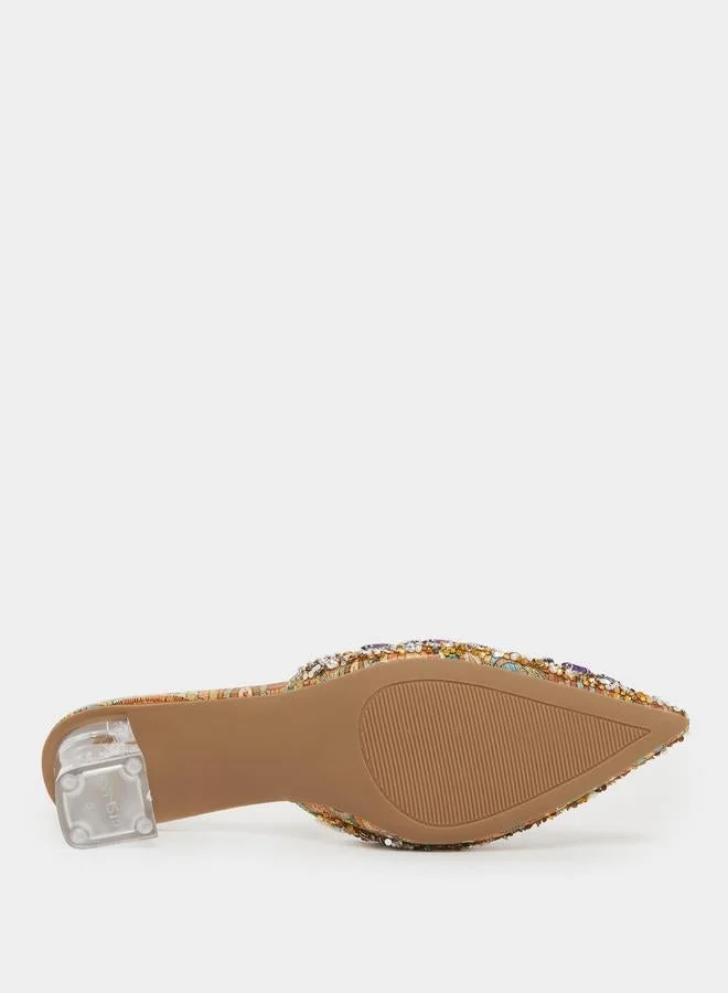 Take Two  Embellished Transparent-Heel Sandals for Women | Best Price UAE